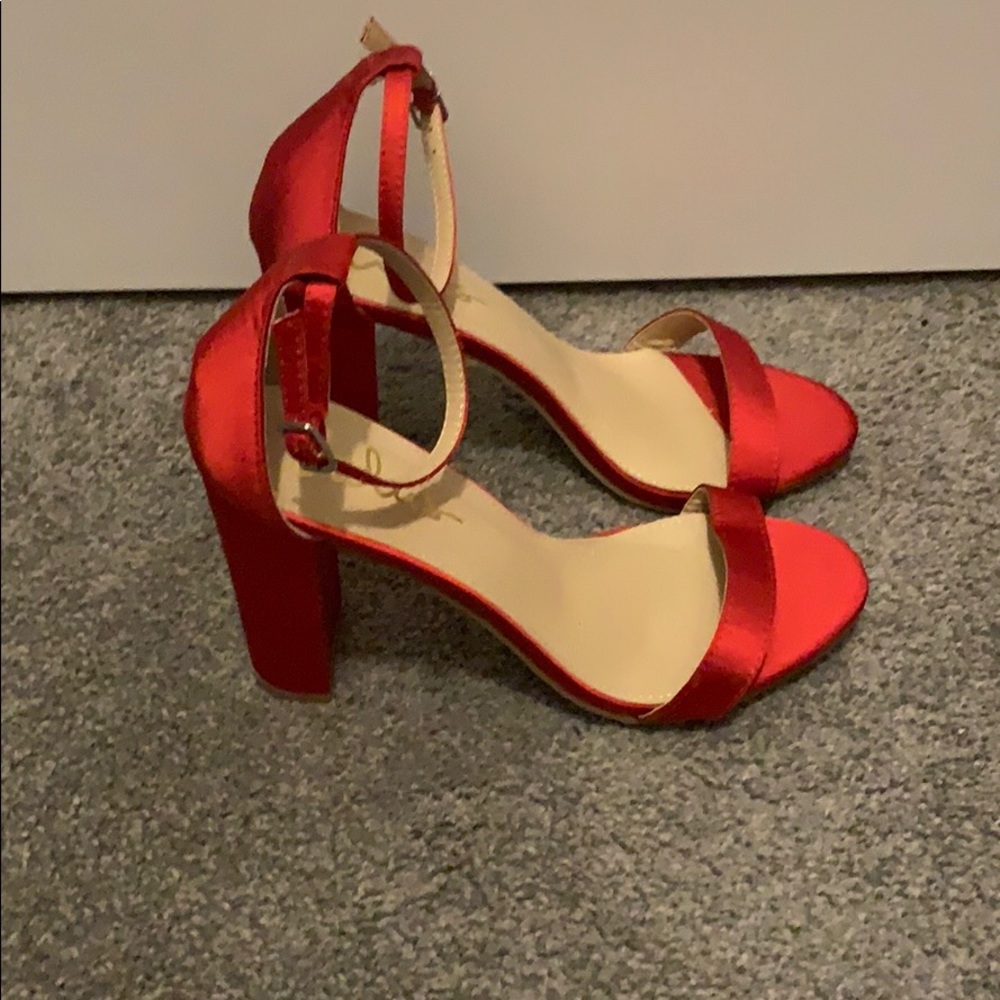 Red satin heels
